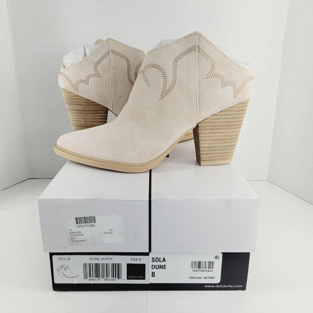 Dolce Vita Sola Dune Suede Western Bootie DV FOOTWEAR Slip-on Womens Size 8 NIB